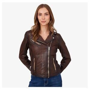 Mauritius Sofia Leather Moto Jacket - Size 7/8